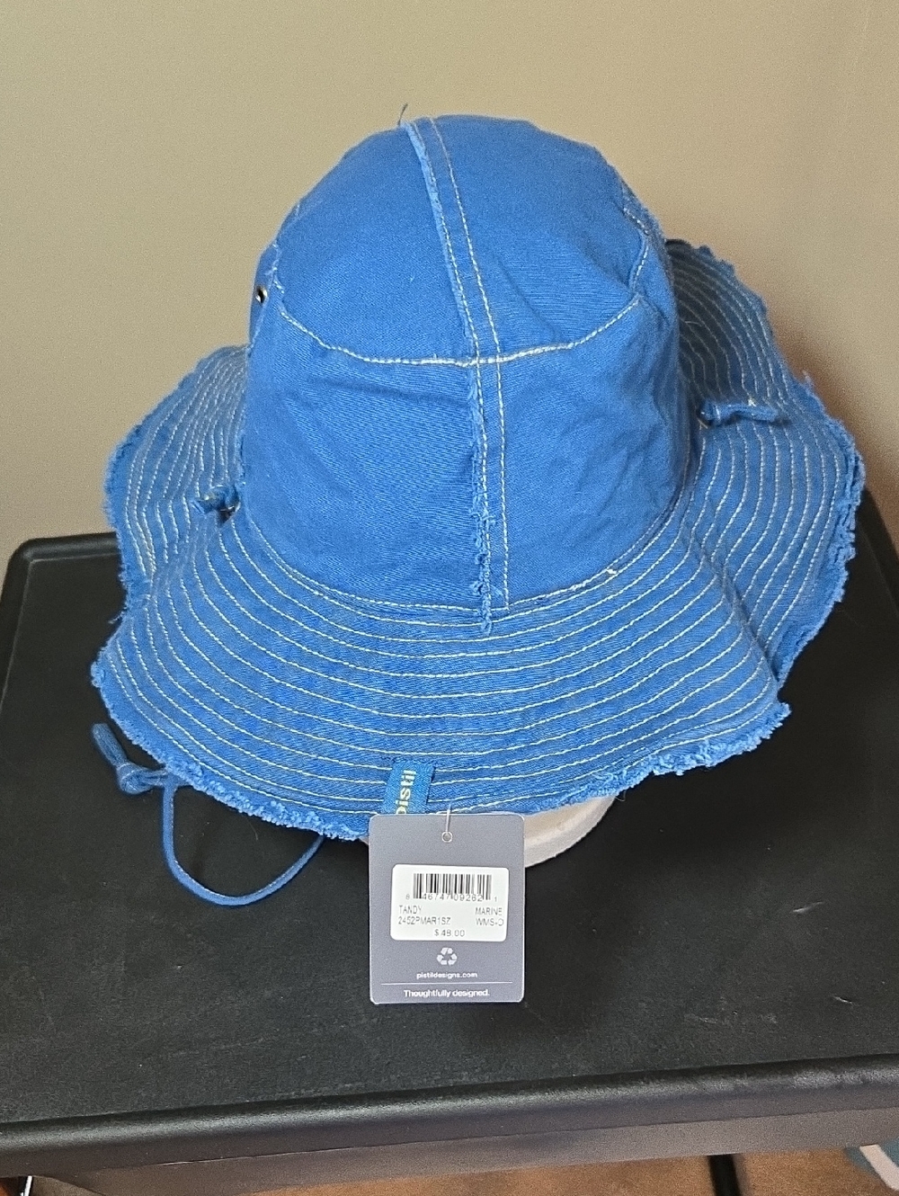 NWT pistil Blue Denim Bucket Hat with Contrasting Yellow Stitching Unisex